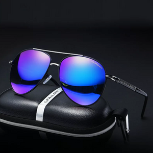 Blue Aviator Metal Sunglasses