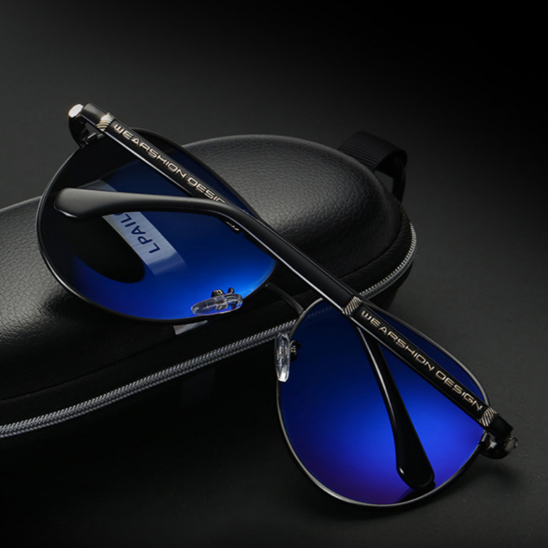 Blue Aviator Metal Sunglasses