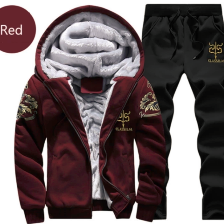 Caesar Red Fur Lined Sweatsuit