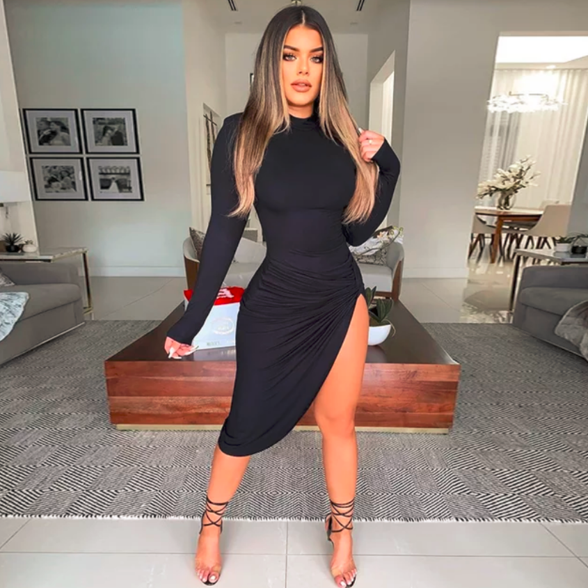 Celebrity_Black_Asymmetrical_Contour_Dress