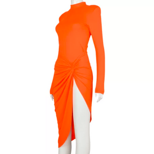 Celebrity_Orange_Asymmetrical_Contour_Dress