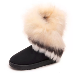 Black Flat Bottom Fur Boots