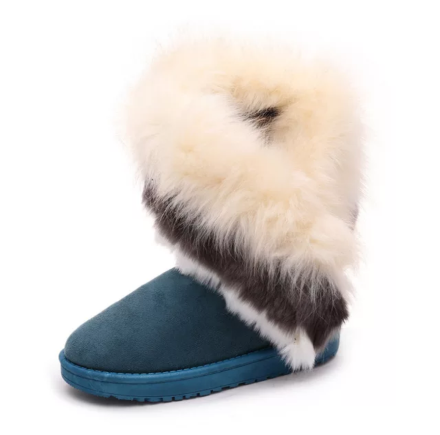 Green Flat Bottom Fur Boots