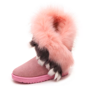 Pink Flat Bottom Fur Boots