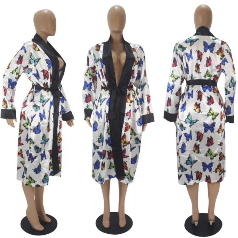 Chillax Butterflies Satin Robe