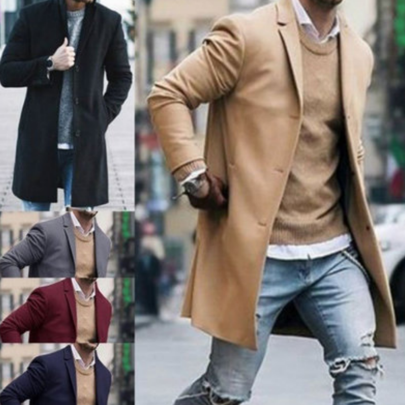 Men's Beige Medium Length Pea Coat