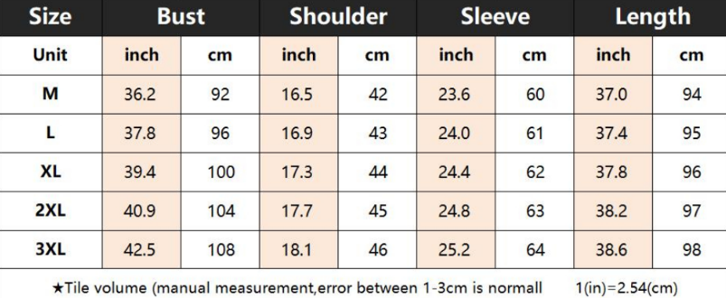 Men's Medium Length Pea Coat Size Chart