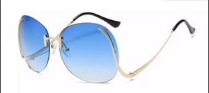 Blue Rimless Curve Arm Sunglasses