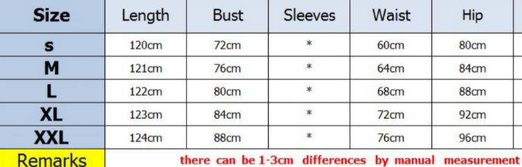 Hollywood Dress Sizing Chart