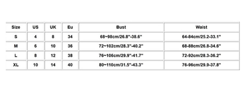 Shades 2 Piece Set Sizing Chart