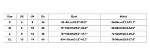 Shades 2 Piece Set Sizing Chart