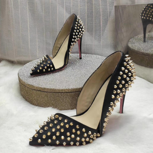 Women Black Studded High Heel Pointed Toe Shoe