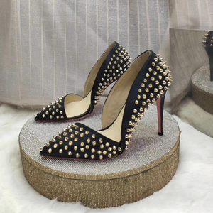 Women Black Studded High Heel Pointed Toe Shoe