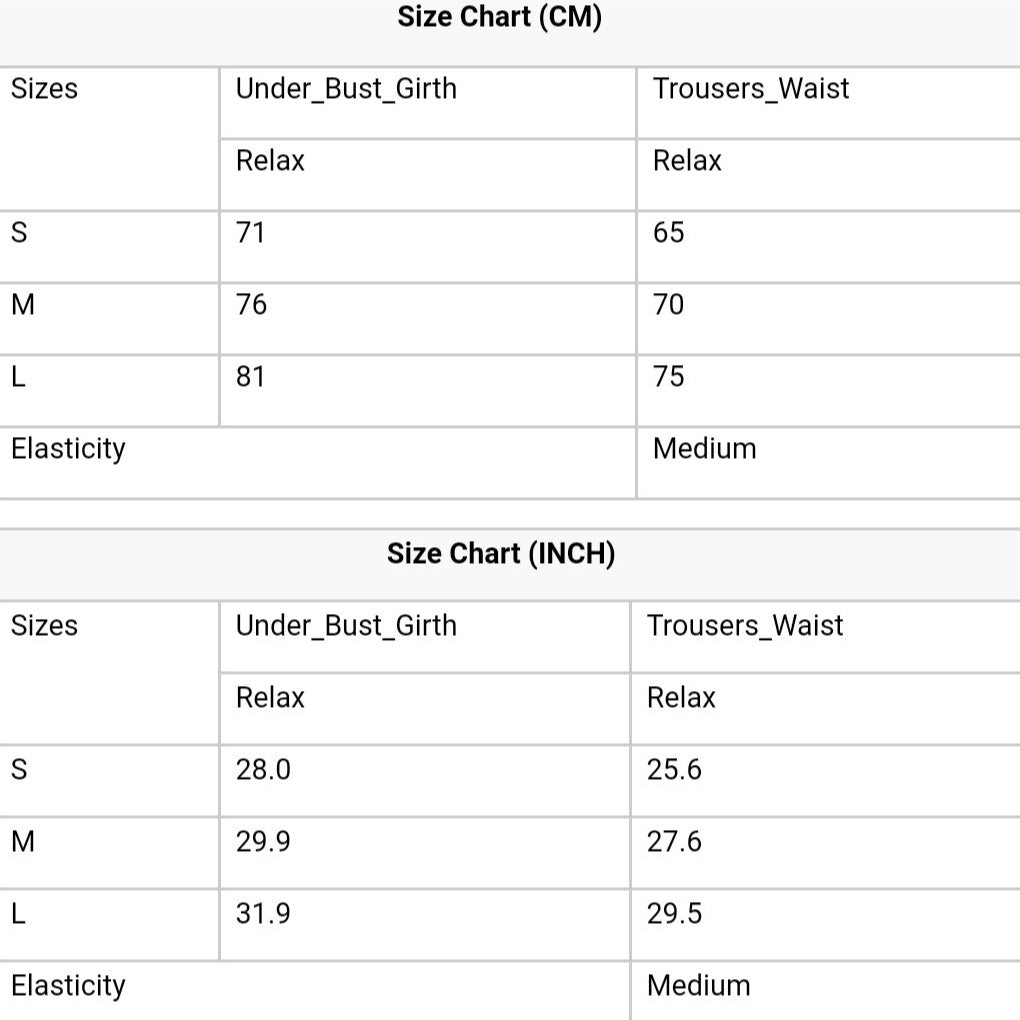 Seduction Sizing Chart