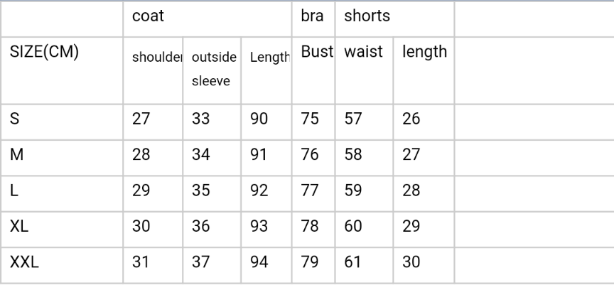 Spa Day Sizing Chart