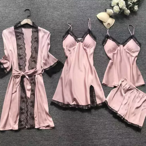 Staycation Pink 4 Piece Satin Robe Set