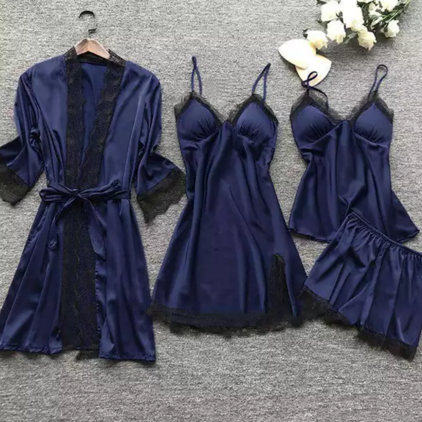 Staycation Purple 4 Piece Satin Robe Set