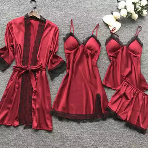 Staycation Red 4 Piece Satin Robe Set