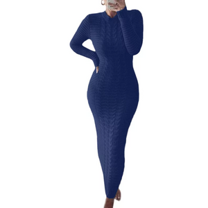 Full Length Blue Knit Sweater Dress