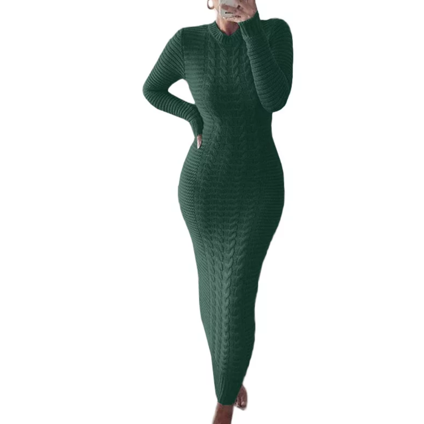 Full Length Green Knit Sweater Dress