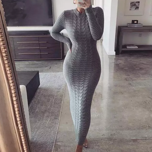 Full Length Grey Knit Sweater Dress