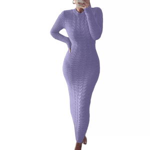 Full Length Lilac Knit Sweater Dress