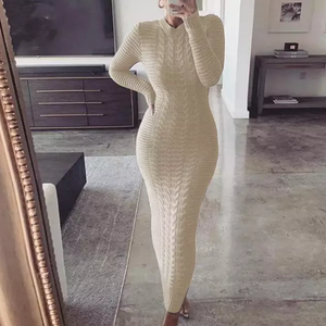 Full Length White Knit Sweater Dress