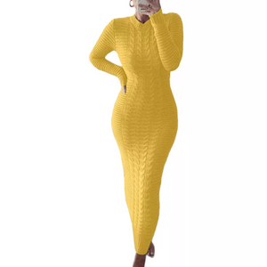 Full Length Yellow Knit Sweater Dress