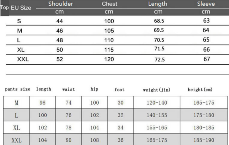 Warm Up Men's Color Accent Hood Sweatsuit Sizing Chart