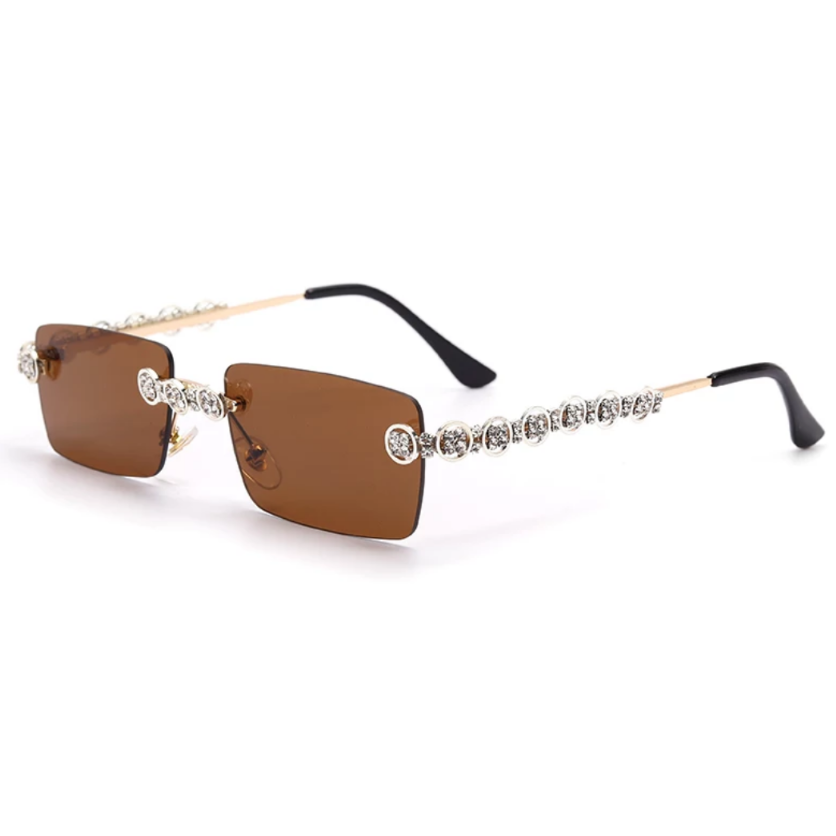 gold and silver jeweled sunglasses with brown lens