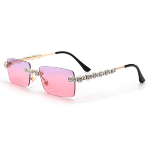 gold and silver jeweled sunglasses with rose lens