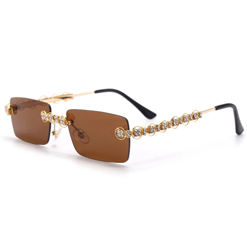 gold jeweled sunglasses with brown lenses