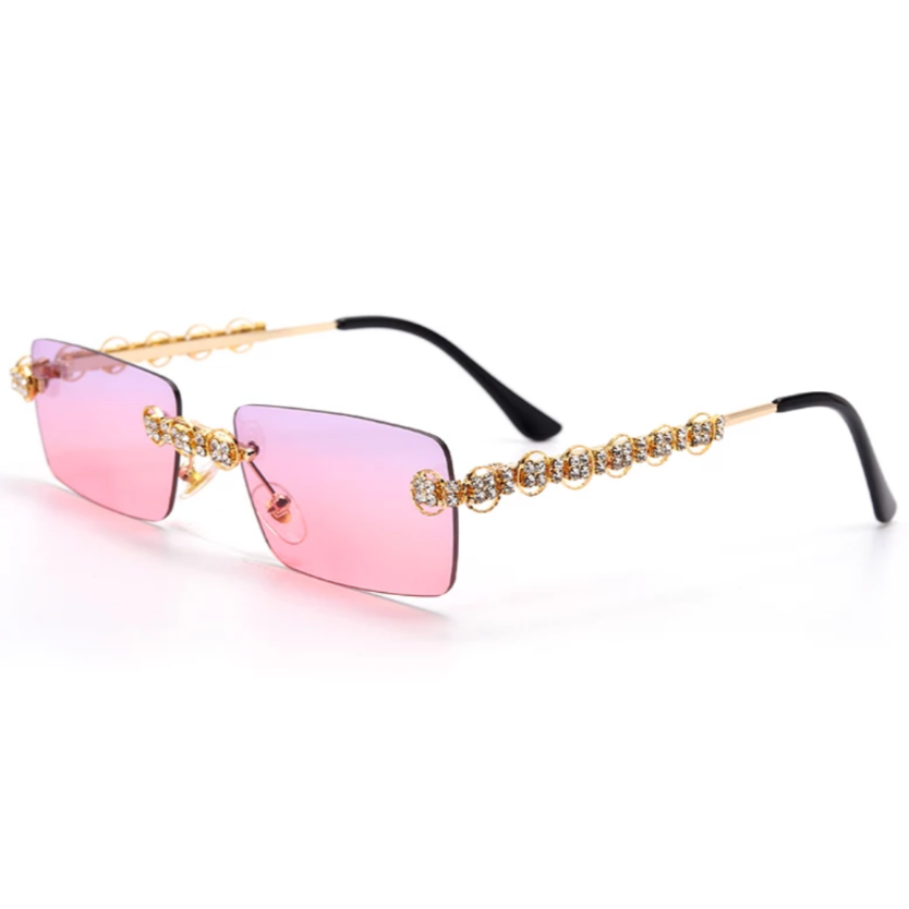 gold jeweled sunglasses with rose lens