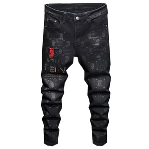 men's black jeans letter print