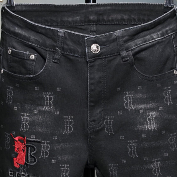 men's black jeans letter print front view