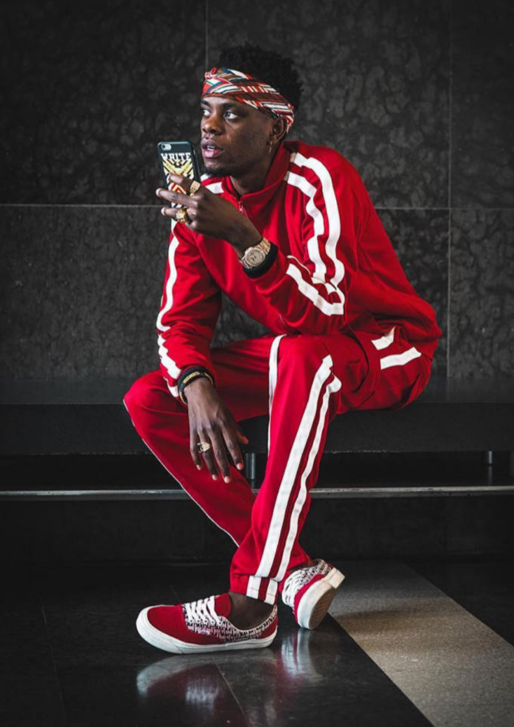 men's double stripe track suit red