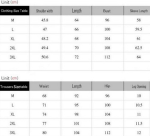 men's double stripe track suit size chart