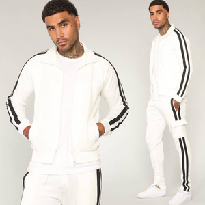 men's double stripe track suit white and black