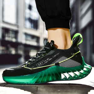 men's green and black blade sole running sneaker