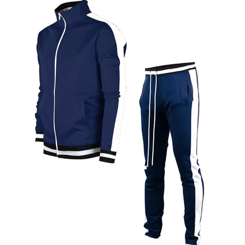 men's single stripe track suit blue