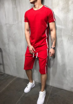 men's stripe shorts set