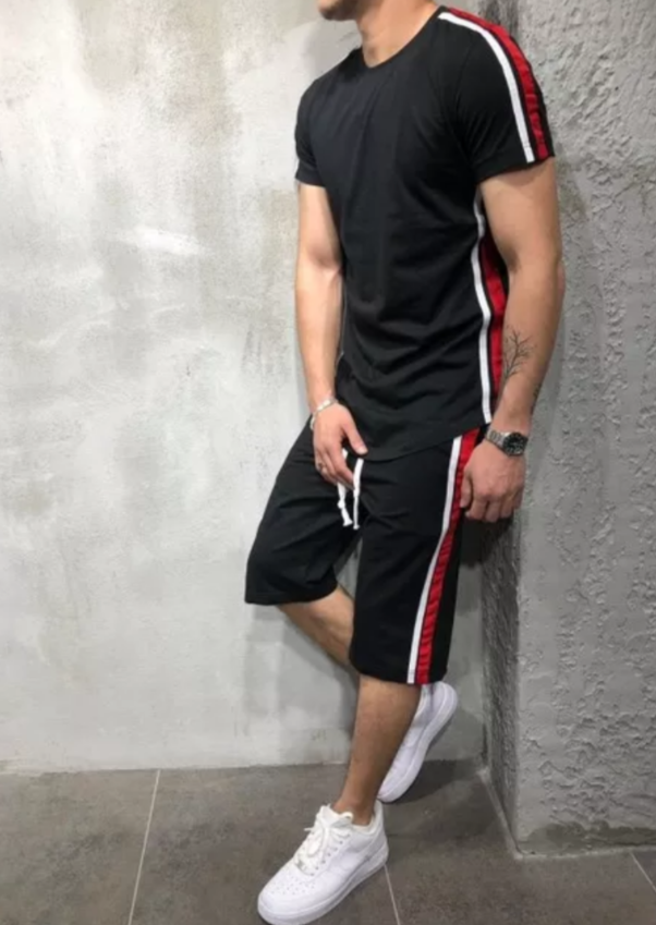 men's stripe shorts set black