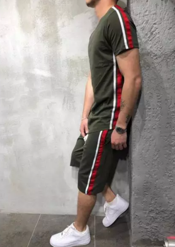 men's stripe shorts set green