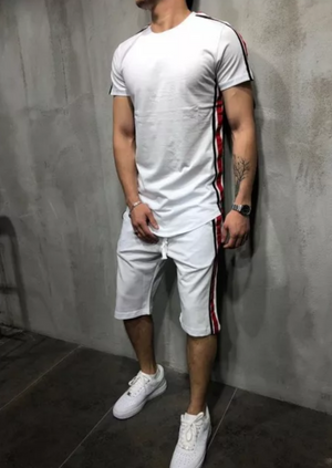 men's stripe shorts set white