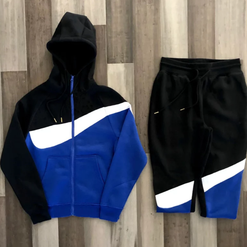 men's track suit black and blue