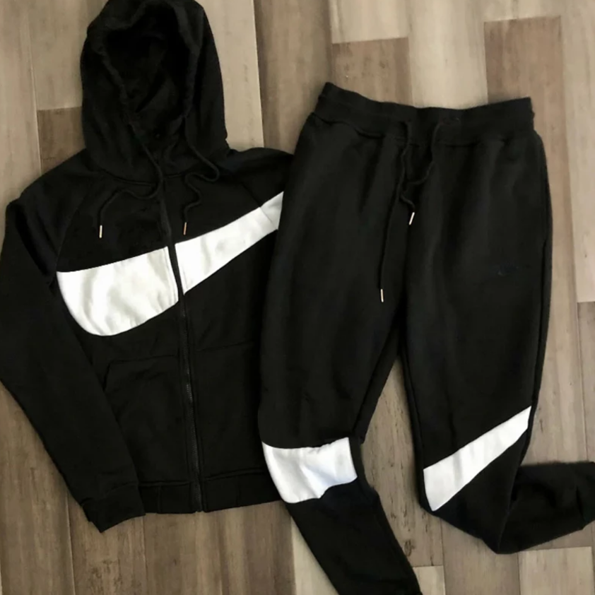 men's track suit black and white