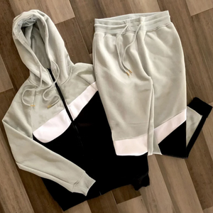 men's track suit grey and black