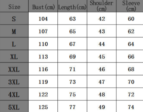 men's track suit size chart