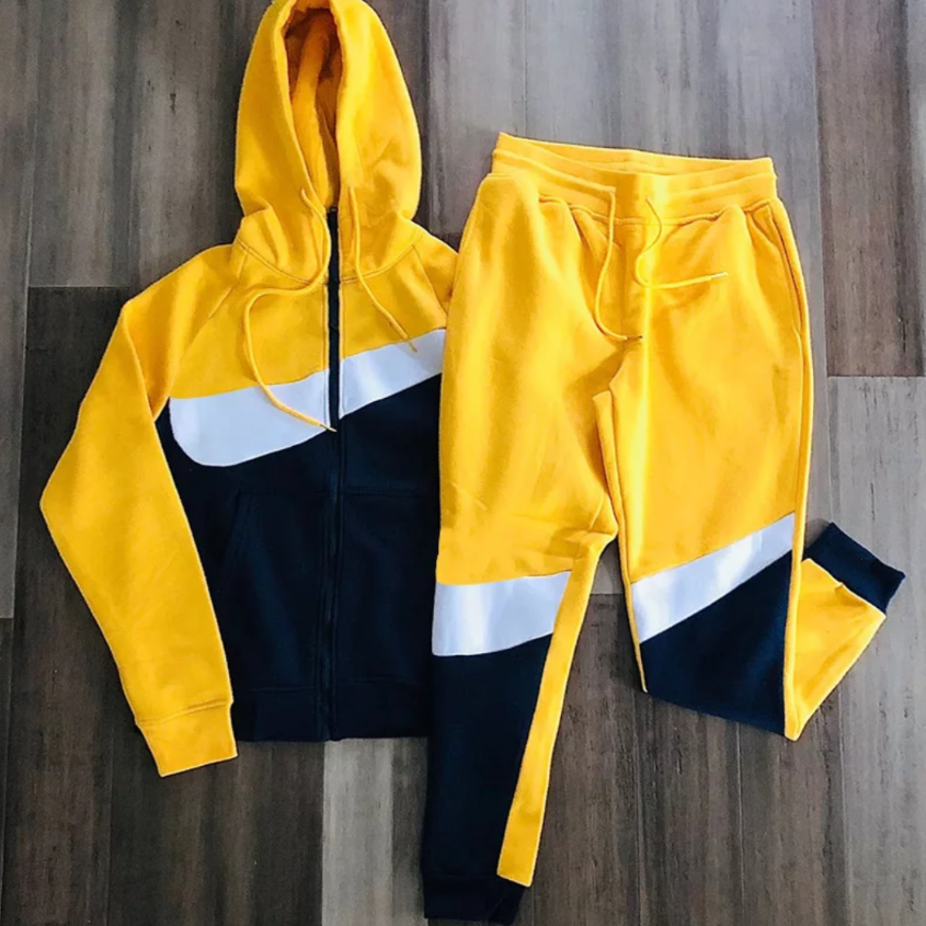 men's track suit yellow and blue