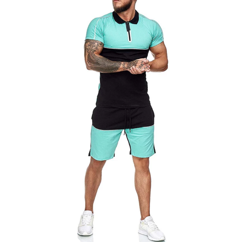 men's two tone shorts set aqua